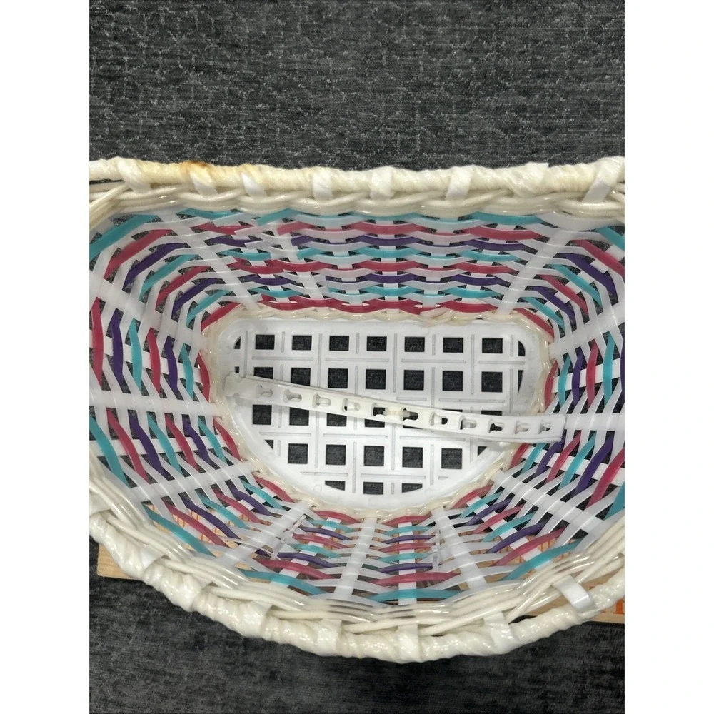 Vintage Schwinn Kids Bike Basket White Teal Pink Purple Plastic Woven Basket